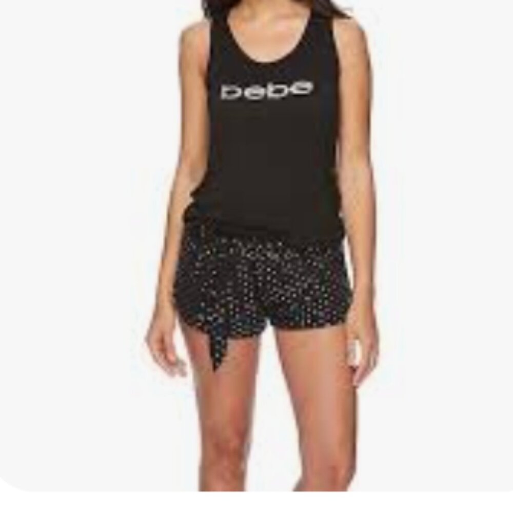 Bebe Black Glitter Logo Tank‎ Medium